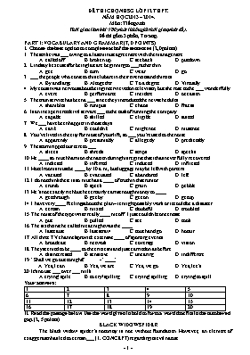 Đề thi chọn học sinh giỏi lớp 12 THPT - Năm học 2013 2014. môn Tiếng Anh